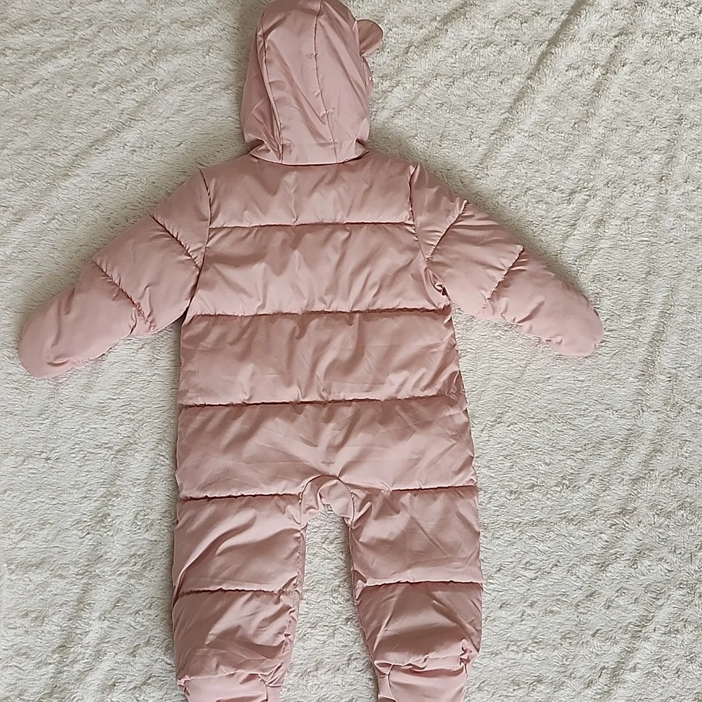 Old Navy Pink Hooded Kids Snowsuit Water-resistant, 6-12M - Picture 5 of 10